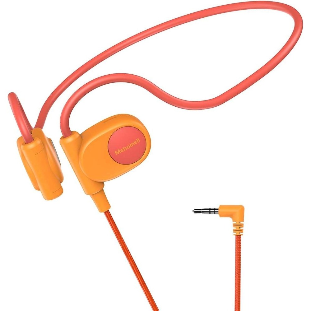 Mehomeli Kids Open-Ear Wired Headphones Orange Air Conduction 3.5mm Jack NEW